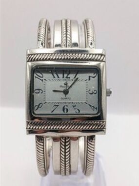 Premier Designs Cairo Silver-Tone Women's Hinged Cuff Watch Bangle Bracelet